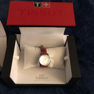 Tissot red leather band ladies watch new in box